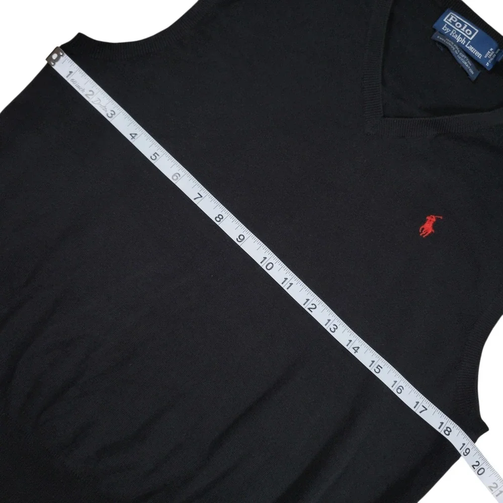 Polo Ralph Lauren Sweater Vest Mens M Black Pima Cotton V-Neck Preppy Classic